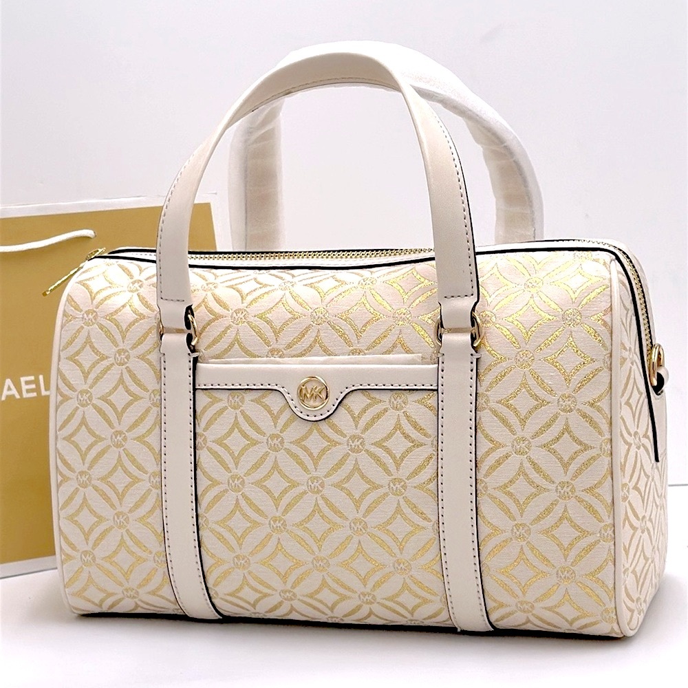 Michael Kors Jst Travel Medium Duffle Satchel Crossbody Bag Mk Pale Gold Multi